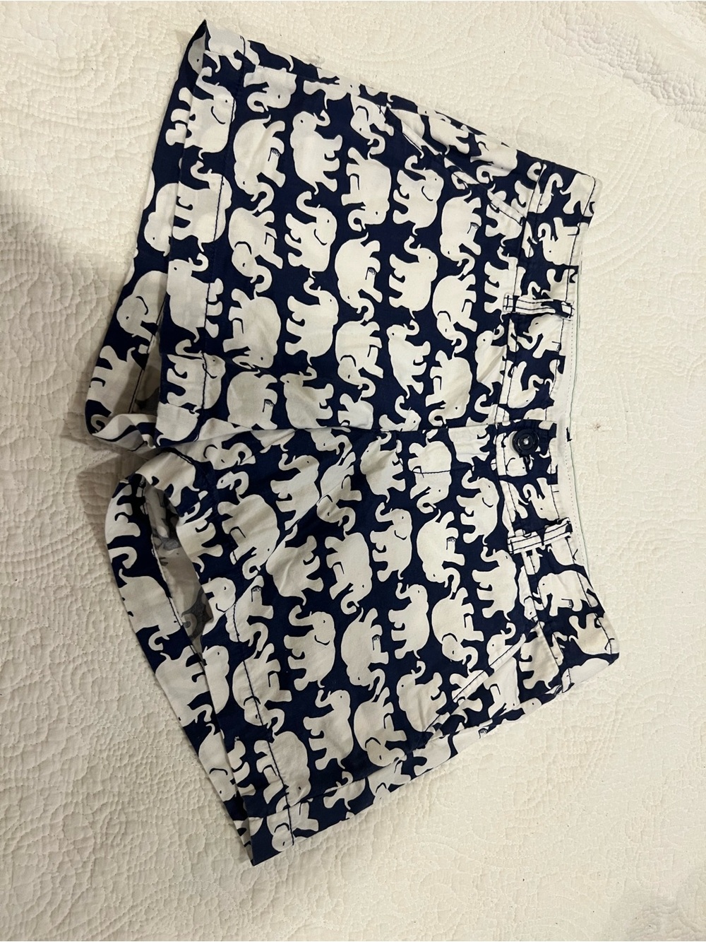 Lilly Pulitzer Navy and White Elephant Print Cotton Shorts